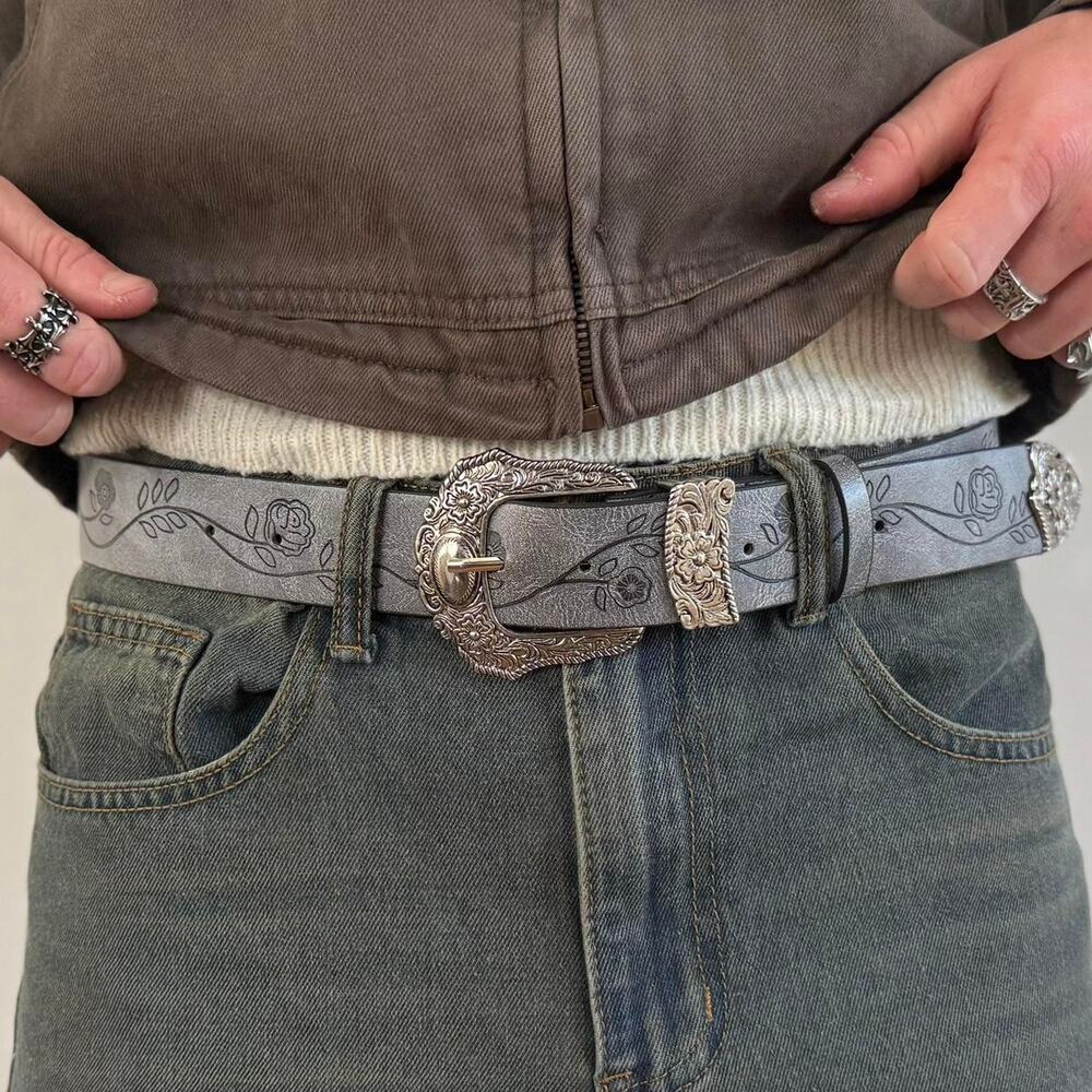 Y2k western grey floral cowboy - Picture 3 of 7